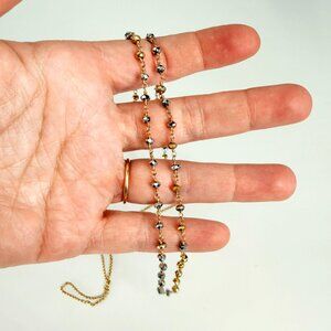 Dainty Gold Tone Wire Wrapped Necklace with Blue Metallic Beads | 40” | A. Marie